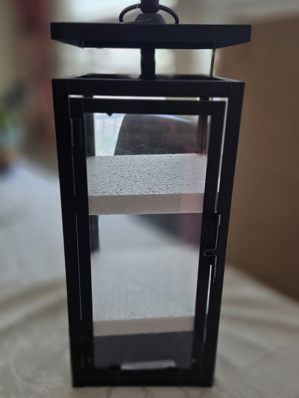 Black Metal Glass Lantern - Modern Decorative Candle Lantern